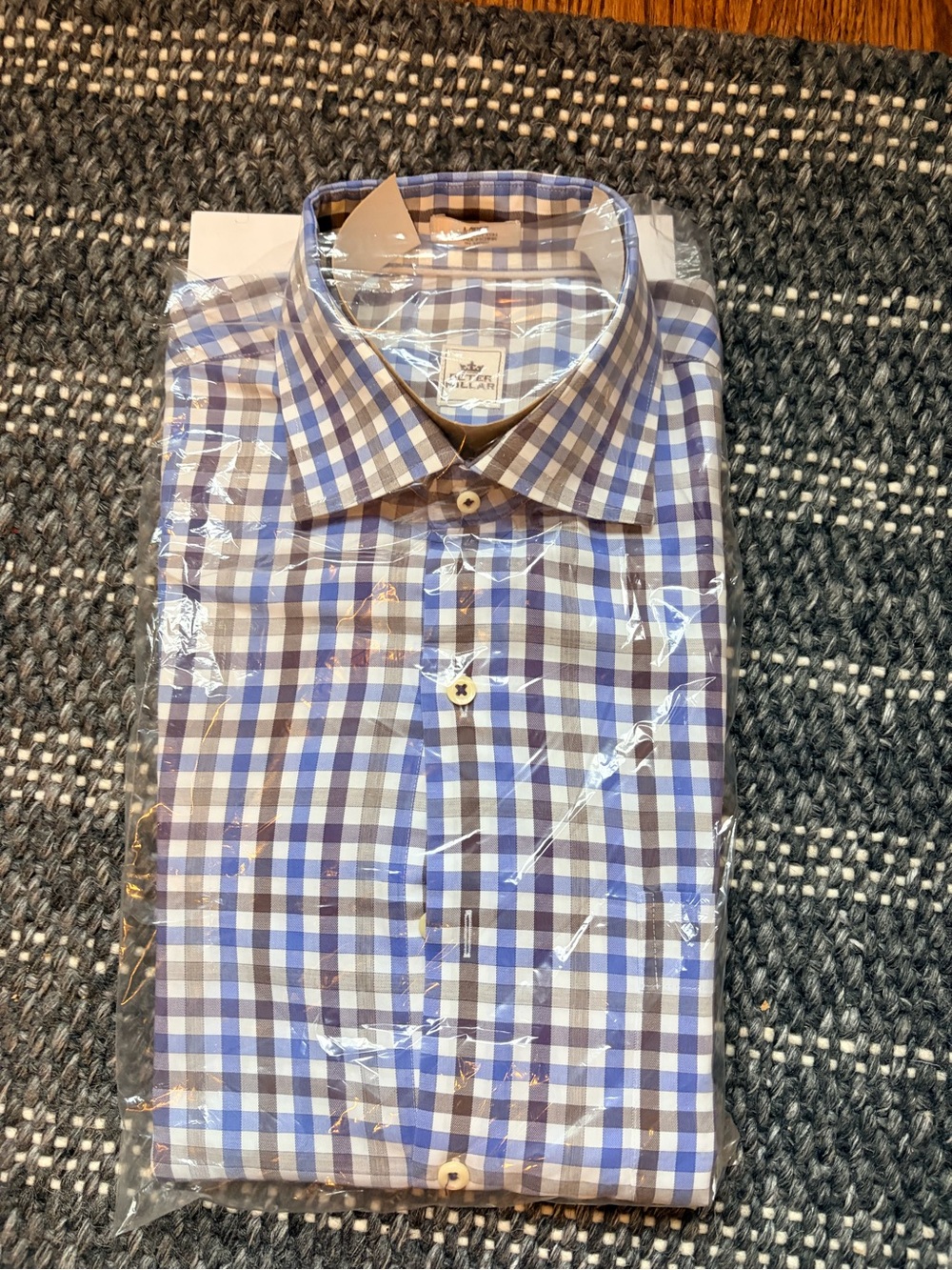 Peter Millar Blue and Brown Checked Dress Shirt - Men's